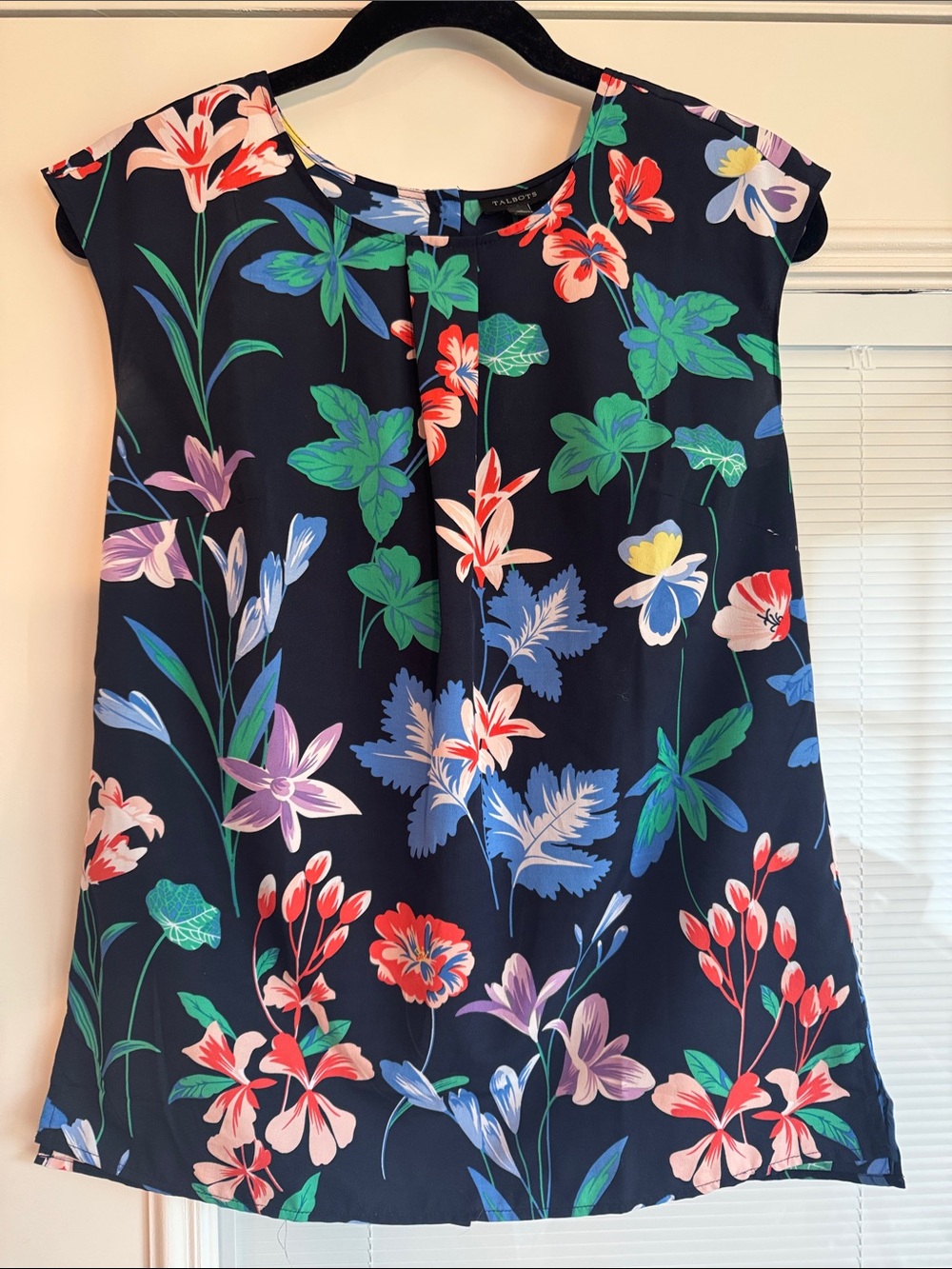 Talbots Navy Floral Cap-Sleeve Blouse Camisole